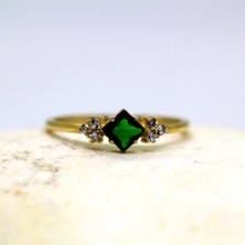 Huma Gümüş Yüzük - 0.40Ct Zümrüt (Yeşim Taşı) Carolin Alyans Yüzük - Evlilik Teklifi 925 Ayar Gümüş Yüzük
