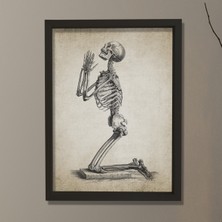 Doğal Çam Çerçeveli Duvar Tablosu Dua Eden Iskelet