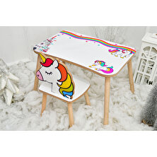 Art Ahşap Mdf Unicorn Çocuk Masa Sandalye Takımı Aktivite Eğlence Masası
