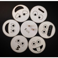 1 Fark Özel Tasarım Ahşap Figürlü 6'lı Bardak Altlığı Beyaz Emoji- Çizgi
