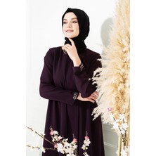 Beyza Zincir Aksesuar Detaylı Mürdüm Ferace 3466