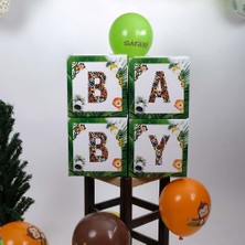 Patladı Gitti Baby Yazılı Safari Konsepti Seti Dekoratif Kutu 25 cm Doğum Günü Konsepti