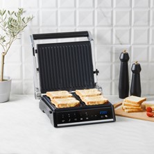 Homend Grilliant 1341H Inox Gövdeli, Döküm Plakalı, 5 Programlı, Led Ekranlı Tost ve Izgara Makinesi