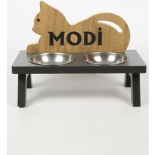 MH Mini Hediye Ahşap Kedi Mama Kabı Standı Özel Isim Baskılı Kedi Köpek Su Kabı Xsmall
