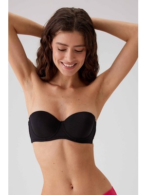 Pierre Cardin Kadın Straplez Balenli Destekli Sütyen 6025 Siyah Micro Kumaş Pisa Kap