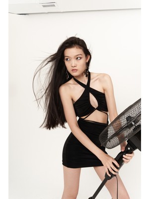 Holly Lolly Mini Boy Dekolteli Ayarlanabilir Esnek Viola Elbise Siyah