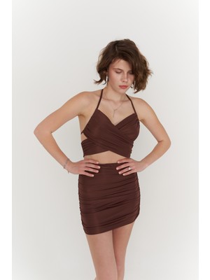 Holly Lolly Crop Model Bel Bağlamalı Askılı Jessa Bluz Kahverengi