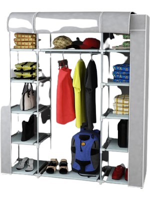 Trioport İki Kapılı Mavi Kumaş Dolap - Çift Yandan Raflı, Ayna Yok, Geniş Depolama Alanı