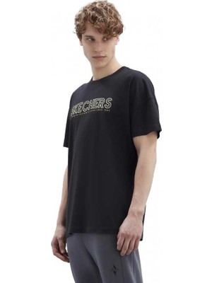 Skechers Siyah Renk Baskılı Pamuklu Oversize Erkek Tshirt