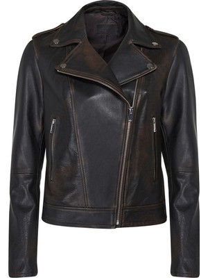 Desa Benvolio Kahve Kadın Vintage Biker Deri Ceket