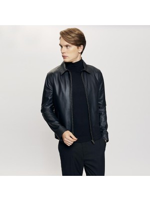 Desa Siyah Erkek Gömlek Yakalı Deri Mont Kısa Uzun Kol Düz Desenli Şık Tasarım