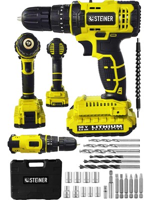Steiner Alman 58 V 5 Ah Darbeli Lityum Çift Akülü Sjs Metal Şanzıman Şarjlı Vidalama Matkap 24 Pcs Set
