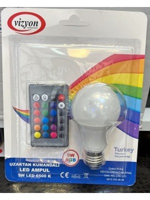 Vizyon Uzaktan Kumandalı Rgb Led Ampul 9 Watt E27 Tasarruflu 16 Ton Işık