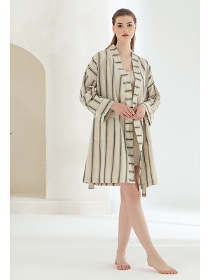 English Home Jade Pamuk Kadın Sabahlık L Naturel