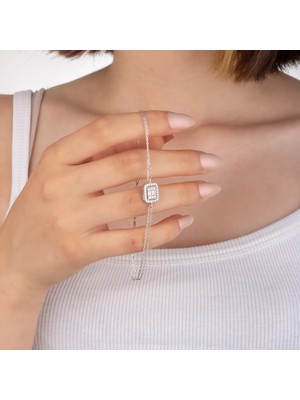 Ravza Gümüş 925 Ayar Gümüş Trapez Sıra Taşlı Bileklik