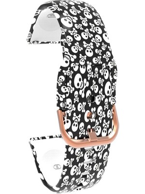 Markacase Fossil Watch Gen 6 Için Desenli Silikon Kordon Beyaz Kurukafa