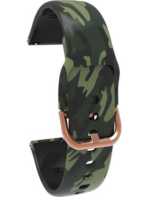 Markacase Fossil Watch Gen 6 Için Desenli Silikon Kordon Yeşil Kamuflaj