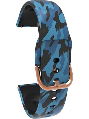 Markacase Fossil Watch Gen 6 Için Desenli Silikon Kordon Mavi Kamuflaj