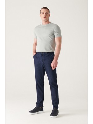 Avva Erkek Lacivert Relaxed Cropped Fit Likralı Jean Pantolon A21Y3579