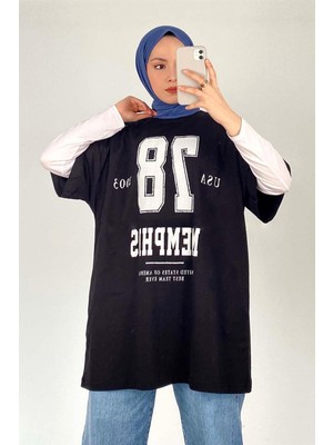 Cazibe T-Shirt 9466320 Memphis 78 Baskılı Oversize