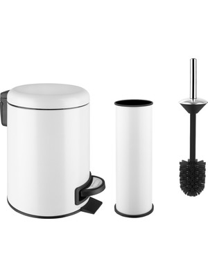 Siliwax Elit Ikili Banyo Seti - Beyaz ( 3lt Çöp Kovası + Tuvalet Fırçası )