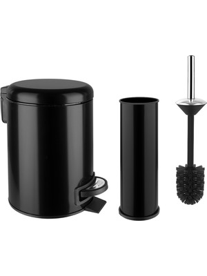Siliwax Elit Ikili Banyo Seti - Siyah ( 3lt Çöp Kovası + Tuvalet Fırçası )