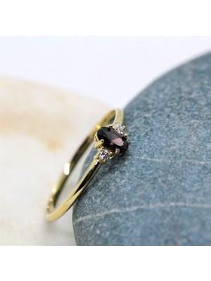 Fasek Gold Gümüş Yüzük - 0.70CT Smoky Taşlı 0.10 Swarovski Tria Evlilik Teklifi 925 Ayar Gümüş Yüzük -Hediyelik