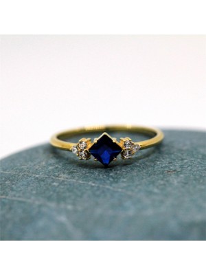 Fasek Gold Gümüş Yüzük - Safir Carolin Alyans Yüzük - 0.40 Ct Nano Safir 925 Ayar Gümüş Evlilik Teklifi Yüzük