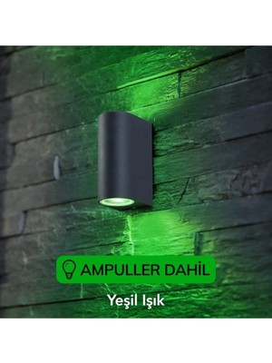 Full Reyon Yeşil Işık Antrasit Kasa Çift Yönlü Dekoratif Iç ve Dış Mekan Duvar Apliği