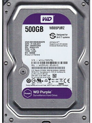 Wd Purple 05PURZ 500 GB 3.5" 5400 Rpm HDD Güvenlik Diski Western Digital 500GB WD05PURZ