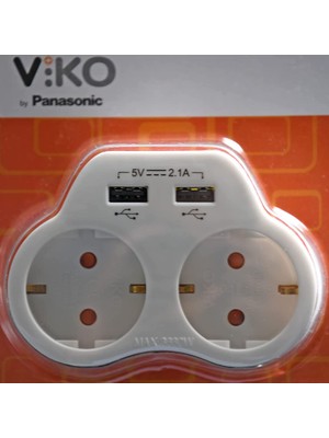 Viko Ikili Topraklı ve USB Çıkışlı Fiş Priz 2A Vk