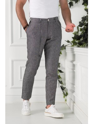 Akçaylar Beli Iplikli Çizgili Regular Fit Keten Erkek Jogger Pantolon