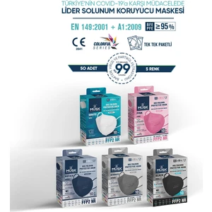 Ffp2 Maske 50 Adet (Pembe, Siyah, Gri, Lacivert, Beyaz)