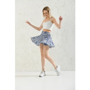 %100 Dokuma Viskon Lastikli Metraj Baskılı Şortlu Bayan Etek
