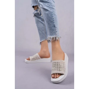 Kadın Taş Detaylı Günlük Terlik 2022.2040 Beyaz