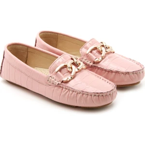 Rennahan Pudra Kadın Kroko Baskılı Deri Loafer