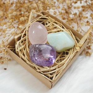 Sertifikalı   Aquamarin   Pembe Kuvars ve Ametist Taşı 3'lü Set