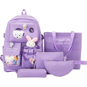 Sırt Çantası Hafif Sırt Çantası Moda Nefes Alabilir Büyük Kapasiteli Okul Çantası Seti Basit Kolej Tarzı 5 Adet(Yurt Dışından)