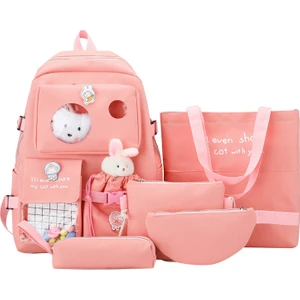 Sırt Çantası Hafif Sırt Çantası Moda Nefes Alabilir Büyük Kapasiteli Okul Çantası Seti Basit Kolej Tarzı 5 Adet