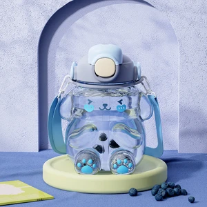 FIY Çocuk Su Bardağı Öğrenci Yaz Büyük Kapasiteli Hasır Plastik Taşınabilir Ayı Su Bardağı 1100ML