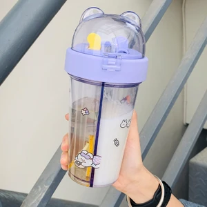 Çocuk Su Bardağı Çift Kişilik Pipet Bardak Sızdırmaz Taşınabilir Öğrenci Süt Bardağı 420ML (Yurt Dışından)