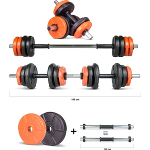 12 kg Multifonksiyonel Turuncu Siyah Halter Seti ve Dambıl Seti