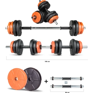 17 kg Multifonksiyonel Turuncu Siyah Halter Seti ve Dambıl Seti