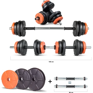 22 kg Multifonksiyonel Turuncu Siyah Halter Seti ve Dambıl Seti