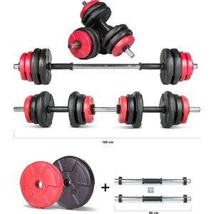 17 kg Multifonksiyonel Kırmızı Siyah Halter Seti ve Dambıl Seti