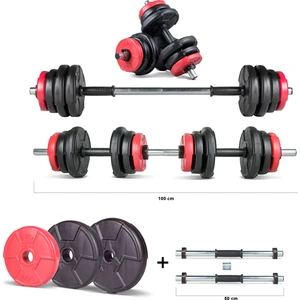 22 kg Multifonksiyonel Kırmızı Siyah Halter Seti ve Dambıl Seti