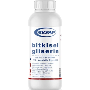 Bitkisel Gliserin | %99.7 Saflık | Gıda Tipi Yenilebilir | 500 ml