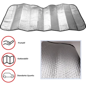 Araba Ön Cam Güneşliği Vantuzlu Alüminyum Katlanabilir Güneşten Koruyucu Güneşlik 130X60 cm