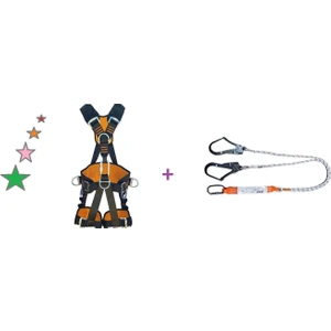 Karam KP45 Tam Korumalı Emniyet Kemeri+ Karam KA341 Çift Bacaklı Şok Emicili Lanyard Karam Güvenlik Seti
