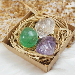 Sertifikalı   Florit Taşı Kristal Kuvars Taşı Ametsit 3'lü Set